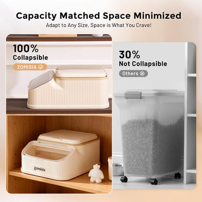 ZOMISIA 30-40lbs Collapsible Dog Food Storage - First-in, First-out Easy Dispense Base for Freshness, Pet Food Storage Containers with Transparent Lid and Scoop