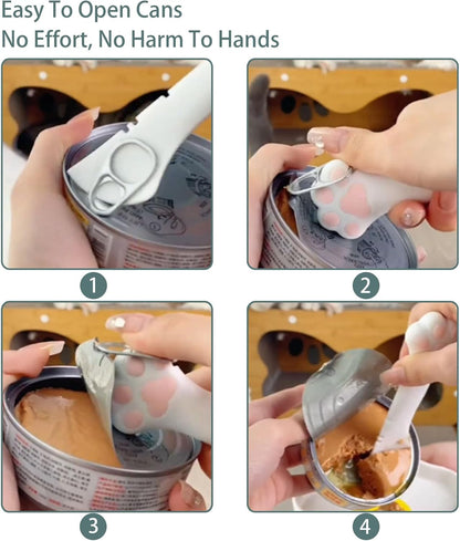 Cat Spoons for Wet Food Pet Can Lid Cover, Silicone Multi-Function Cute Paw Shape Opener Spatula Cat Food Spoon Cat Food Can Lid (Mixing colors)