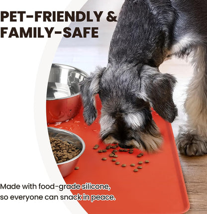 VIVAGLORY Dog Food Mat Flexmat Dog Bowl Mat, Placemat Food Tray with Raised Edges & Lip for Indoor Floor, Non Slip Waterproof Silicone Dish Placemat for Cat & Pet, S, Grey