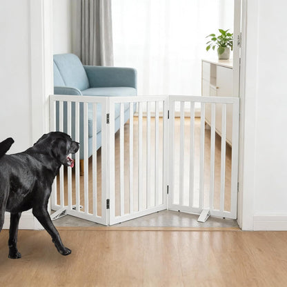 ZJSF Freestanding Indoor Dog Gate for House Foldable Wood Puppy Gate for Doorways Pet Gate for Stairs Extra Wide Pet Fence, Brown, 24" Height 3 Panels