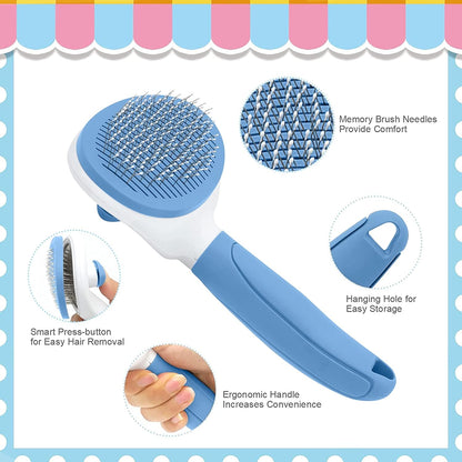 Cat Brushes for Indoor Cats, Dog Brush for Shedding with Metal Cat Comb, Self Cleaning Pet Hair Brush with Release Button for Grooming Kitten(Pink)