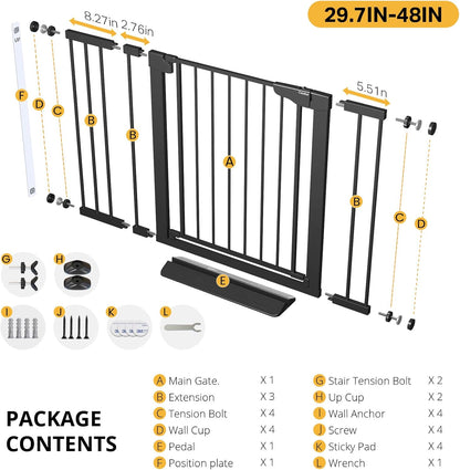Cumbor 36.6-64" Extra Wide Baby Gate for Stairs, Dog Gates for Doorways, Auto-Close Pet Gate Indoor, Pressure Mounted Walk Through Safety Child Gate for Kids Toddler, Tall Pet Puppy Fence Gate, Brown