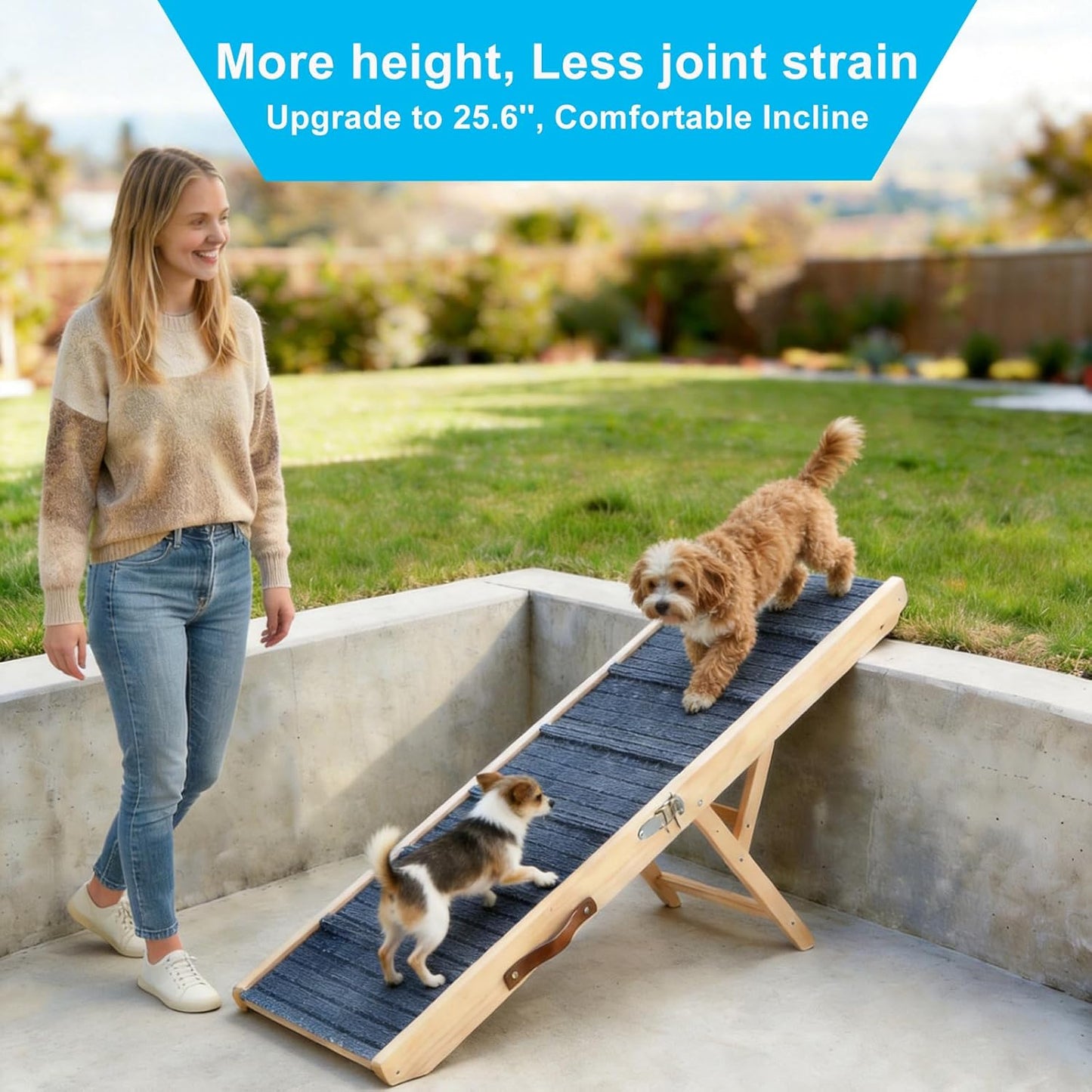 Dog Ramp for Sofa, Couch – Foldable Wooden Pet Ramp with 4 Adjustable Heights, Anti-Slip Surface & Safety Support for Small Dogs, Senior Pets with Joint Pain – Portable Pet Steps Stairs (S)