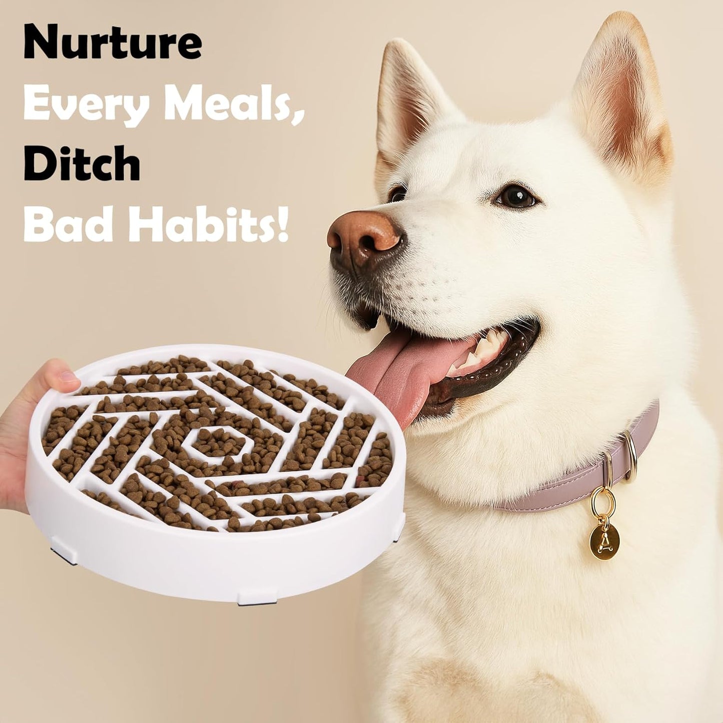 TOBYTO Slow Feeder Dog Bowls Large Medium Breed,Anti-Choking Slow Eating Dog Food Bowl,Non Slip Pet Slower Food Feeding Bowls Large Puzzle Slow Feeder Bloat Stop Maze Dog Dishes,Black