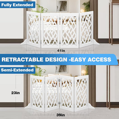 Cut-Out Design 16" Short Dog Gate for Small Dogs, Foldable Retractable Puppy Gate Indoor - Freestanding Lightweight Pet Barrier for Doorways, Stairs, Hallways (Extends to 41", White)