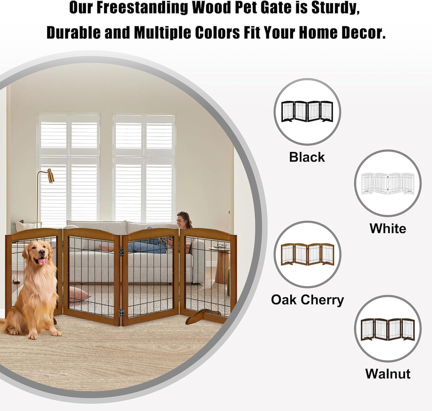 LZRS 2-Panel Freestanding Foldable Wood Dog Gate – Solid Wood & Steel Wire, Chew-Resistant Pet Barrier for Indoor Use, Ideal for Small to Medium Dogs, White