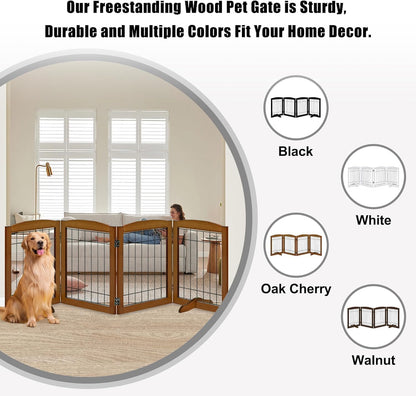 LZRS 2-Panel Freestanding Foldable Wood Dog Gate – Solid Wood & Steel Wire, Chew-Resistant Pet Barrier for Indoor Use, Ideal for Small to Medium Dogs, White