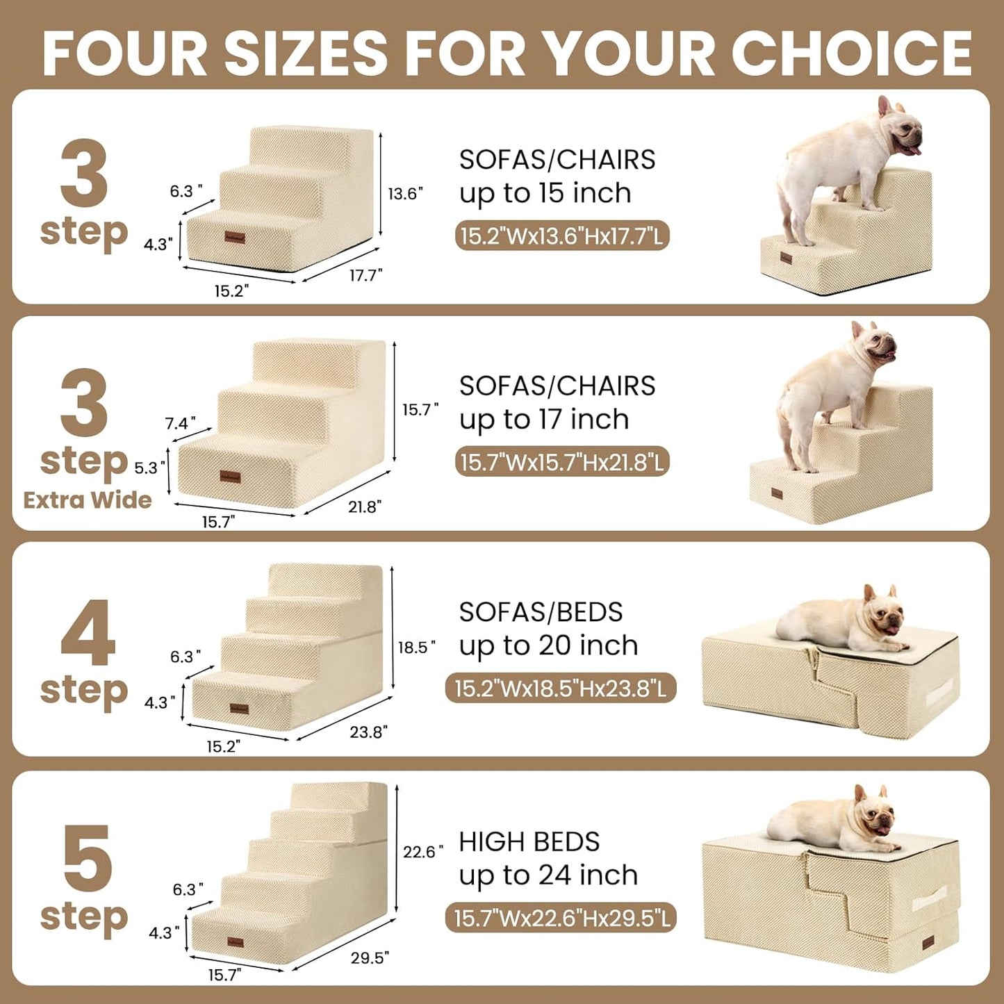 Aodisman Dog Stairs for Small Dogs, 3-Step Non-Slip Pet Stairs for Couch Sofa and Chair, Dog Bed Stairs for Puppy, Older Cat,Grey,13.6" H