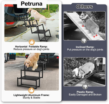 Extra Wide 5 Steps Dog Stairs for Large Dogs, Foldable DogRamp for Car with Non-Slip Surface, Pet Stairs DogStairs for car, Dog Steps for Cars, SUV, High Beds, Truck, Supports up to 250 lbs
