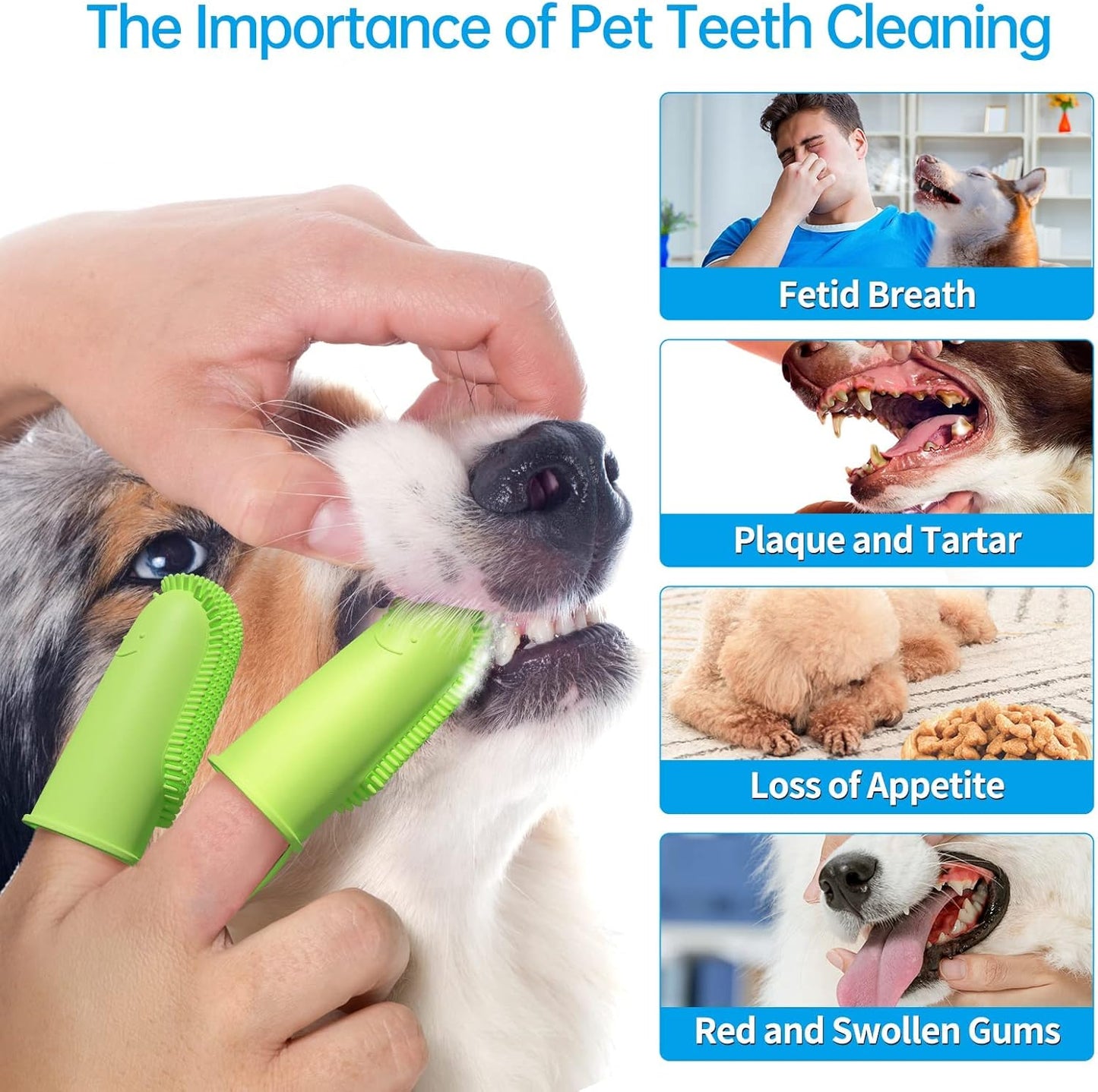 2 Pack Dog Toothbrush, 135ºSurround Bristles for Easy Teeth Cleaning, Double-Finger Toothbrush Dental Care for Puppies, Cats and Medium Pets