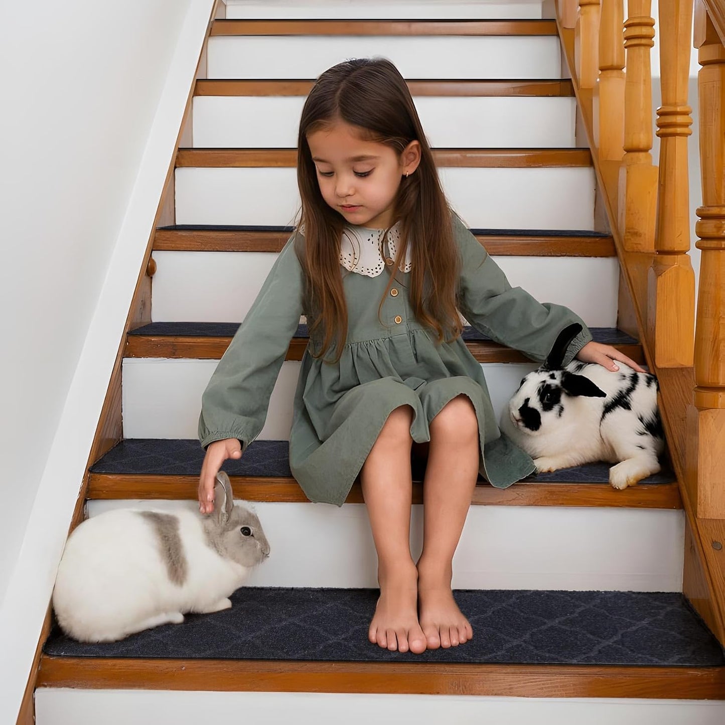 Extra Wide Non Slip Stair Treads for Wooden Steps – 15 Pack 9" x36'' Extra Wide Carpet Runners with Reusable Adhesive, Step Pads for Dogs, Kids, Seniors, Machine Washable – Geige