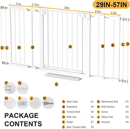 29-42 inches Metal Baby Gate for Stairs/Doorways, 30 inches Tall Pressure Mounted Pet Gates, Auto-Close Child Safety Gate, No Drilling Easy Walk-Through Dog Gate Indoor, Black