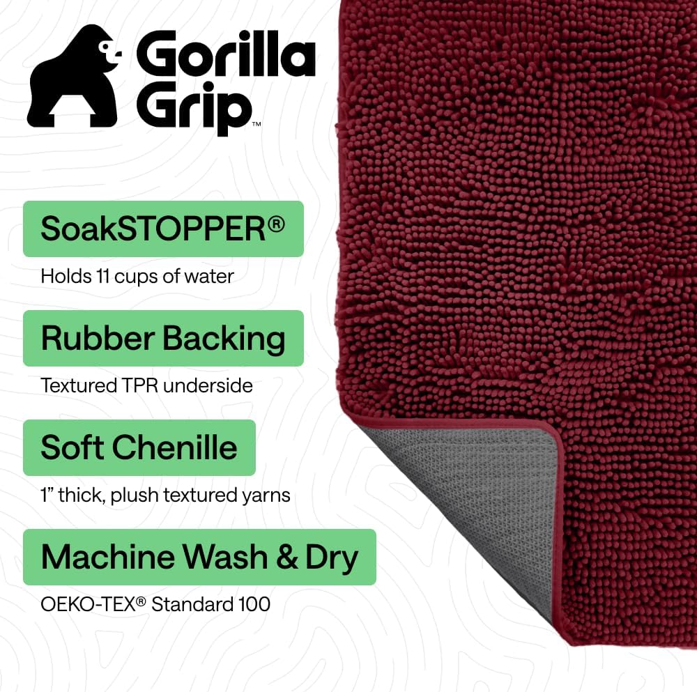 GORILLA GRIP SoakSTOPPER Dog Door Mat, 30x20 Machine Washable Rug Absorbent Doormat Captures Moisture Mud Dirt, Quick Dry Soft Chenille Entryway Rugs Indoor Entrance Mats for Dog Paws, Paw Grey