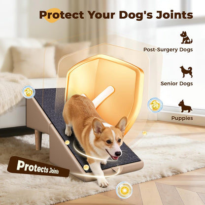 Dog Ramps for Small Dogs, Removable Non-Slip Mat, Foldable Wooden Dog Ramp, Split Ottoman Design for Small Frenchie, Pomeranian, Dachshund, Schnauzer, Chihuahua and so on （Light Brown）