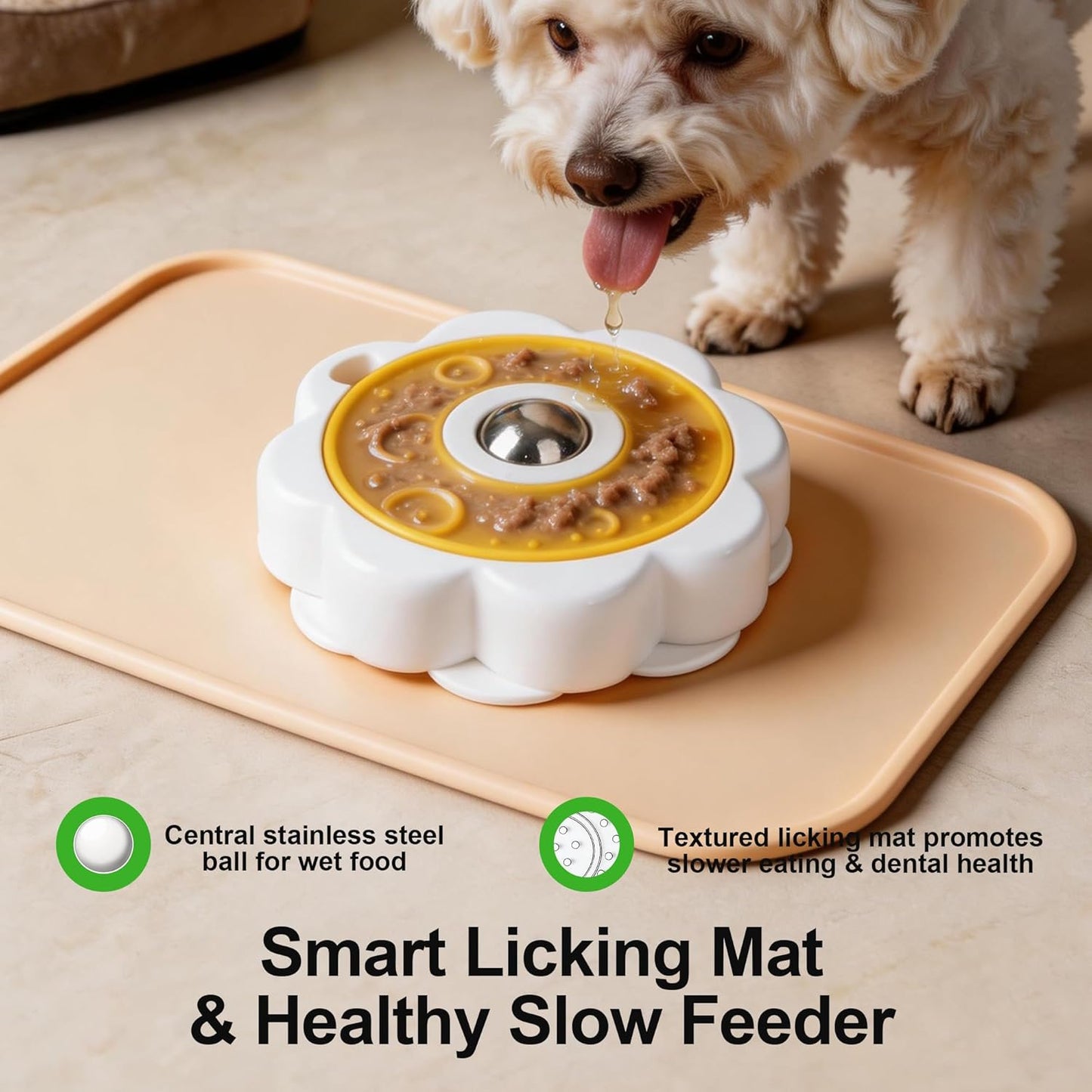 Rotating Dog Lick Mat with Stainless Steel Licking Ball, Slow Feeder Enrichment Toy for Dogs & Cats, Suction Cup Non-Slip Licking Bowl for Liquid Food, Reduces Boredom & Anxiety