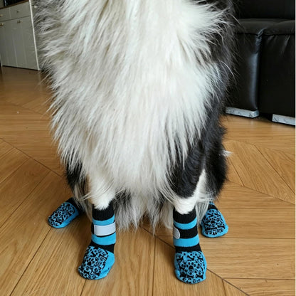HeavenEye Anti Slip Dog Socks, Dog Paw Protectors Maximum Grip Prevent Licking Paws Slipping, Paw Protector for Hot & Cold Pavement Shoes Boots for Small Medium Large Senior Dogs(White Bone,L)