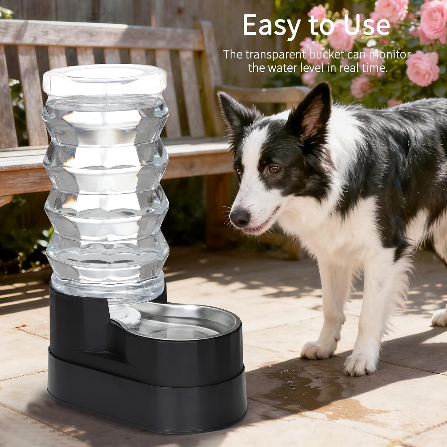 RIZZARI 8L Elevated Pet Water Dispenser – Stainless Steel Gravity Waterer with Auto-Refill Design for Medium and Large Dogs & Senior Pets -Comfortable Drinking Height for Living Rooms,Multi-Pet Homes