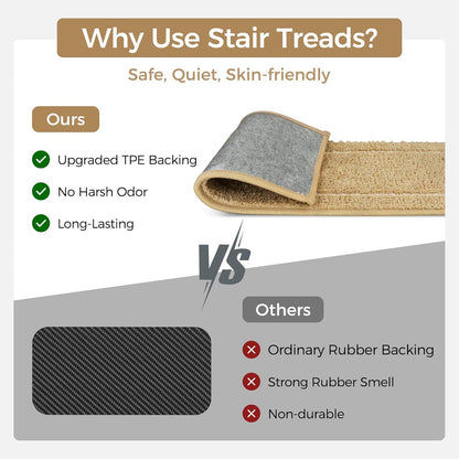 sarben Non Slip Stair Treads for Wooden Steps 15PCS - 8"x30" Indoor Safety Carpet, Edging Mats with TPE Adhesive Backing, Pet and Elderly Friendly Stair Rugs (Taupe) - Colors A