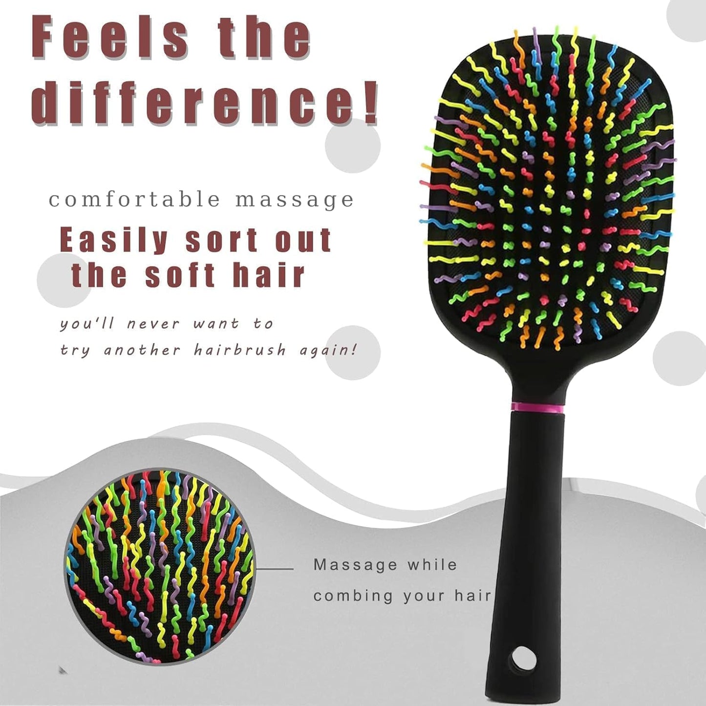 1000RB Rainbow Paddle Mane and Tail Brush Detangler Plastic Forky Comb for Horses