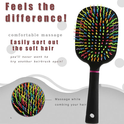 1000RB Rainbow Paddle Mane and Tail Brush Detangler Plastic Forky Comb for Horses