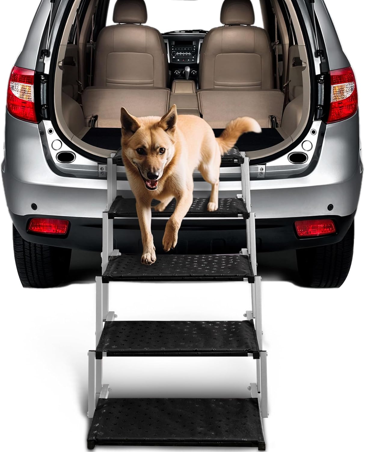 Dog Stairs for Car - Foldable Dog Ramps for Large Dogs with Non Slip Surface, Portable Dog Steps for Cars and SUV, Truck, Support Up to 200 Lbs