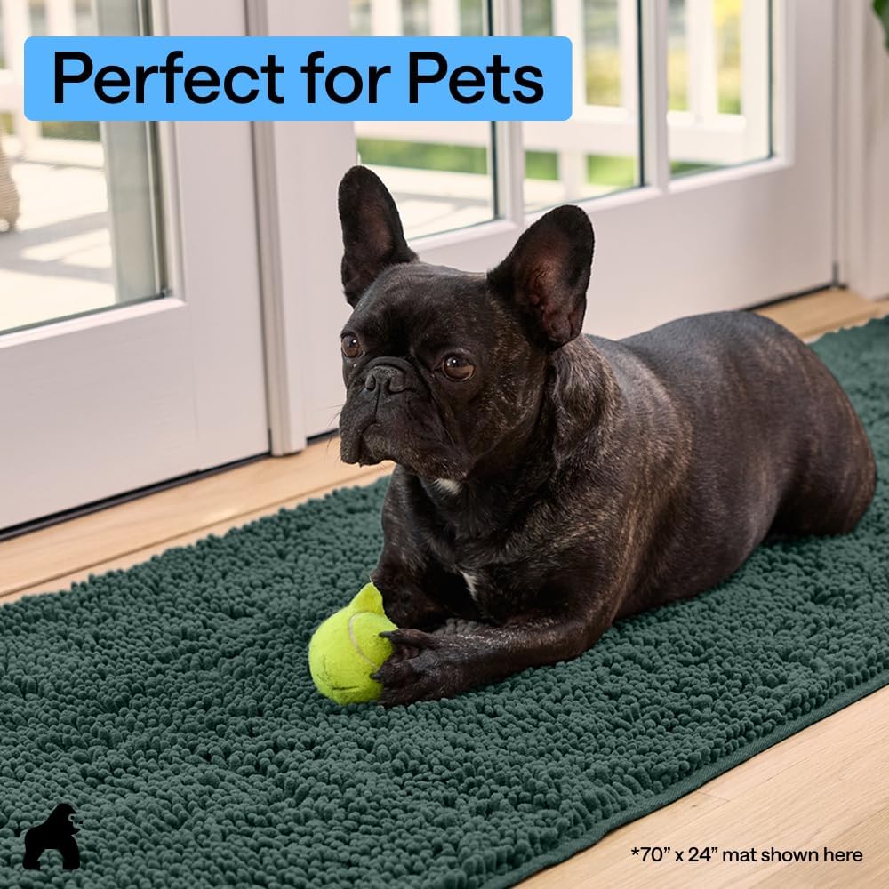 GORILLA GRIP SoakSTOPPER Dog Door Mat, 30x20 Machine Washable Rug Absorbent Doormat Captures Moisture Mud Dirt, Quick Dry Soft Chenille Entryway Rugs Indoor Entrance Mats for Dog Paws, Paw Grey