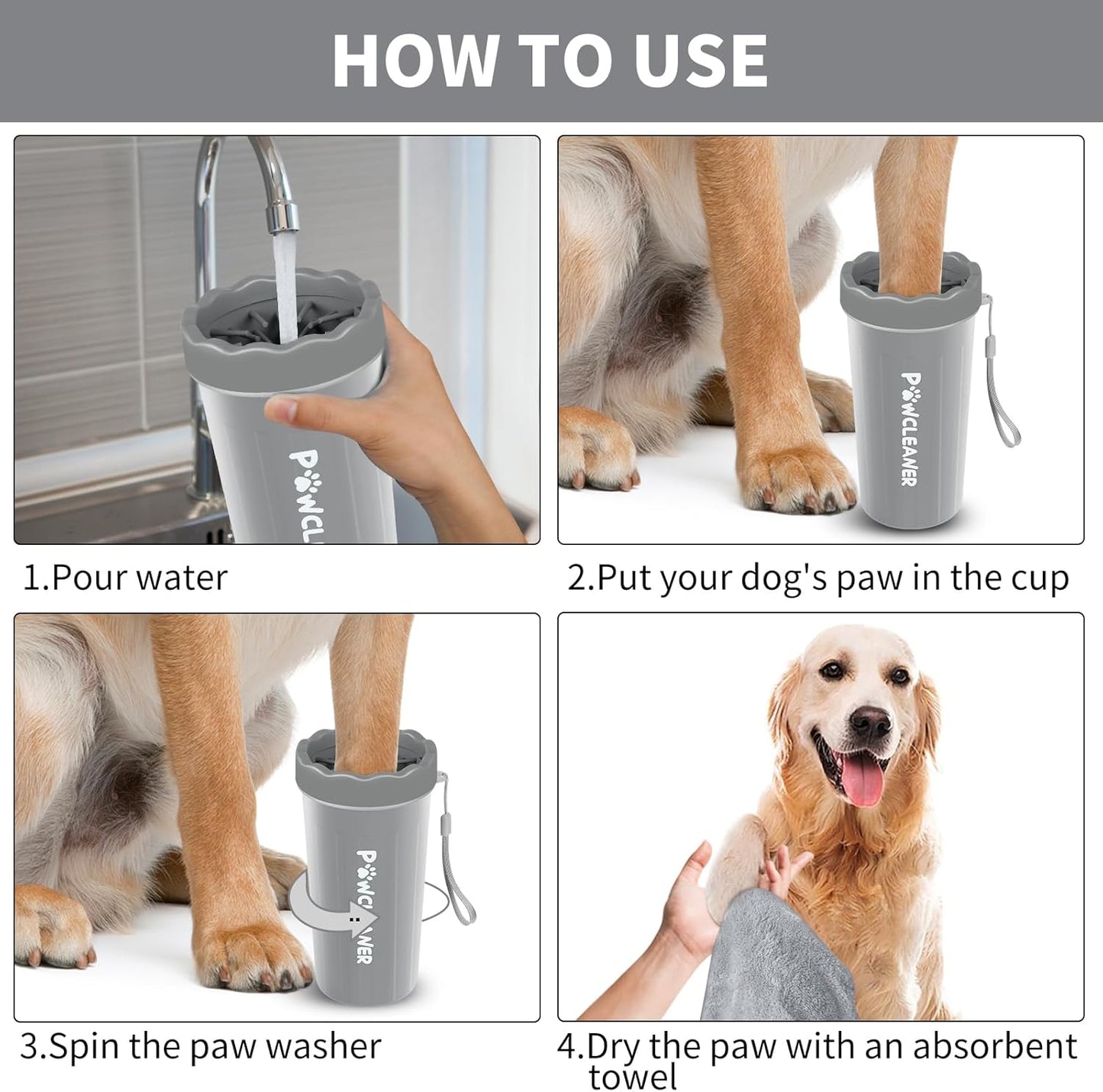 Professional 7 in 1 Dog Paw Cleaner for Dogs & Cats - Includes 1 Portable Paw Washer, 1 Bath Brush, 2 Dog Toothbrushes and 3 Absorbent Towels Note: Fits Paws up to 2 Inches Wide (Small, Blue)
