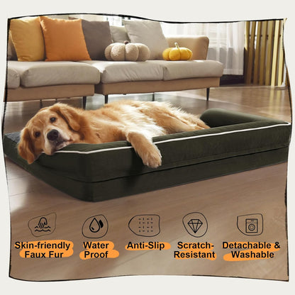 Large Dog Bed Orthopedic Washable - Beds Bolster - Medium XL XLarge Big Dogs - Memory Foam Couch Sofa - Waterproof with Removable Cover