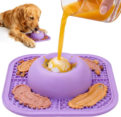Slow Feeder Dog Bowls & Lick Mat for Liquid and Thick Treat, Anti-Slip Dog Lick Bowl with Interactive Rolling Ball, 5/6 Cup Pup Licking Toy for Large Medium Small Dogs and Cats Blue