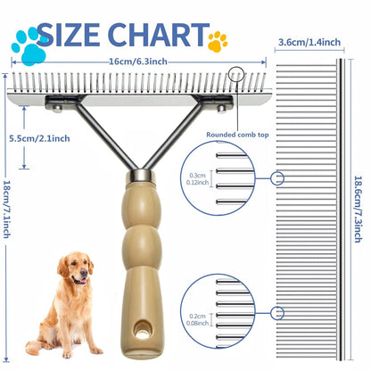Dog Rake for Undercoat, Pet Grooming Set Long-Tooth Metal Brush & Stainless Steel Shedding Comb for Big Dogs Long-Haired Cats Horse