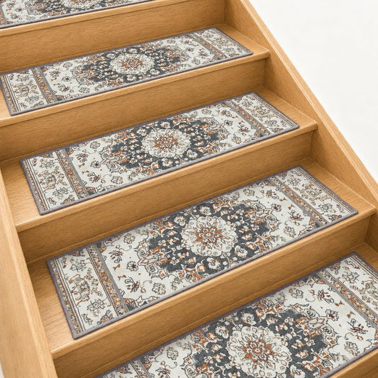 9" x 30" Extra Wide Stair Treads for Wooden Steps (15 Pack) - Non Slip Indoor Carpet Stair Runners for Dogs & Seniors - Ergonomic Anti-Slip Rugs for Hardwood, Peel & Stick, Washable, Brown
