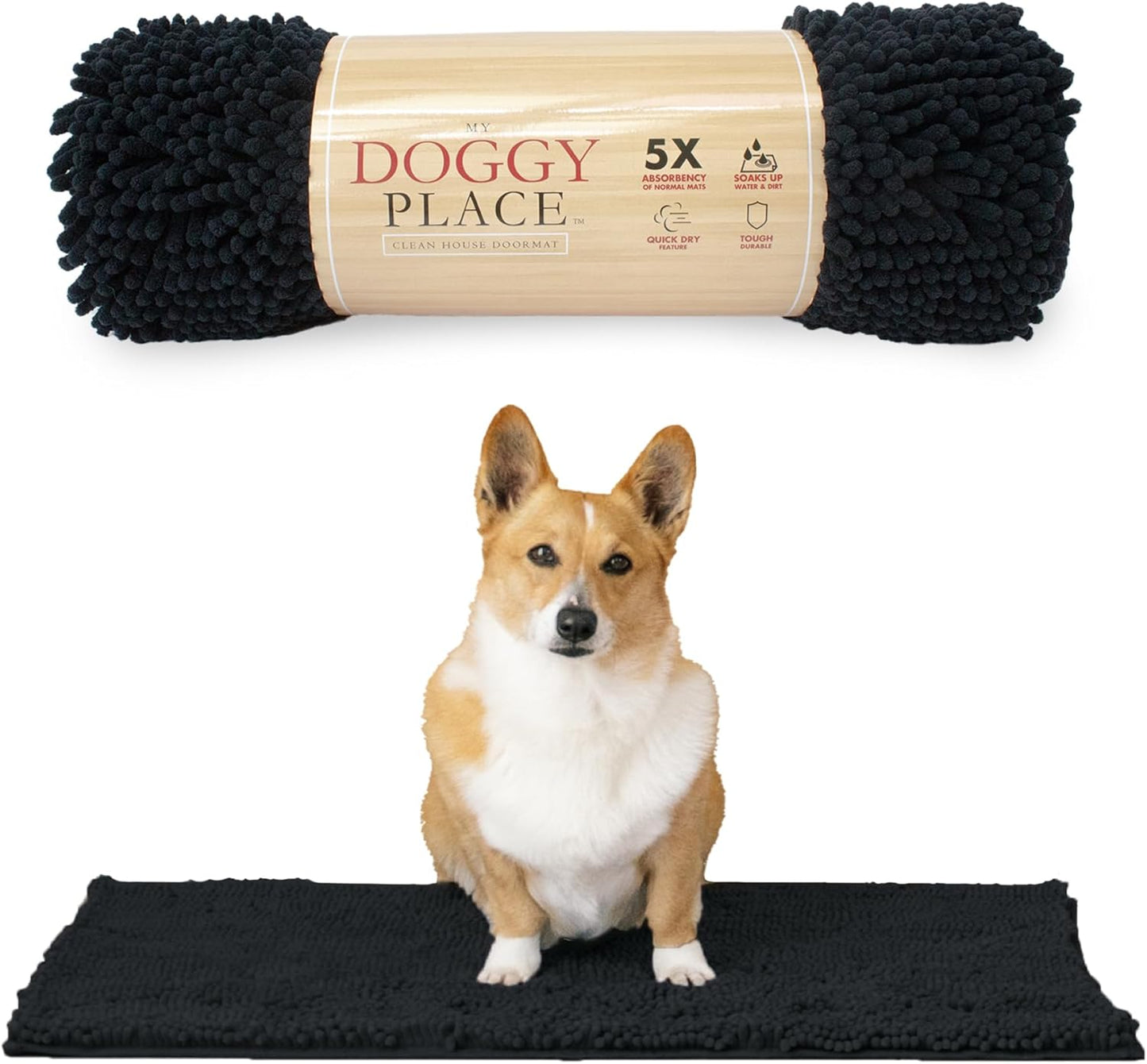 My Doggy Place Dog Mud Mat, 36"x26" Ash – Thick Microfiber Entry Rug for Snow, Mud & Salt – Absorbent, Quick-Dry, Washer-Safe & Non-Slip, Large