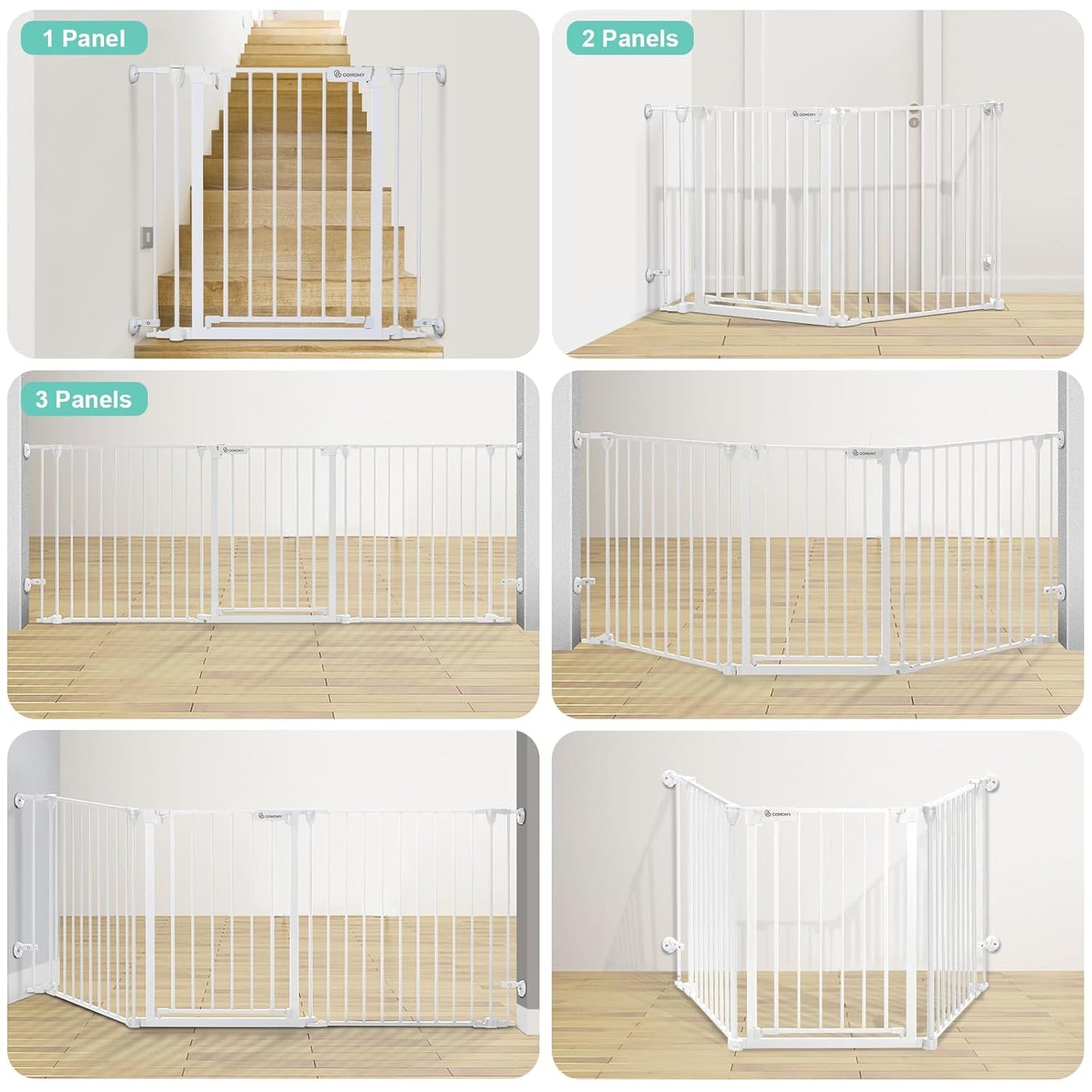 COMOMY 80" Extra Wide Baby Gate, Dog Gate for House Stairs Doorways Fireplace, Auto Close Pet Gate with Door Walk Through, 3 Metal Panels, Hardware Mounted Baby Fence Indoor Outdoor(30" Tall, Black)