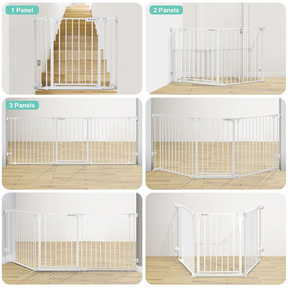 COMOMY 80" Extra Wide Baby Gate, Dog Gate for House Stairs Doorways Fireplace, Auto Close Pet Gate with Door Walk Through, 3 Metal Panels, Hardware Mounted Baby Fence Indoor Outdoor(30" Tall, Black)