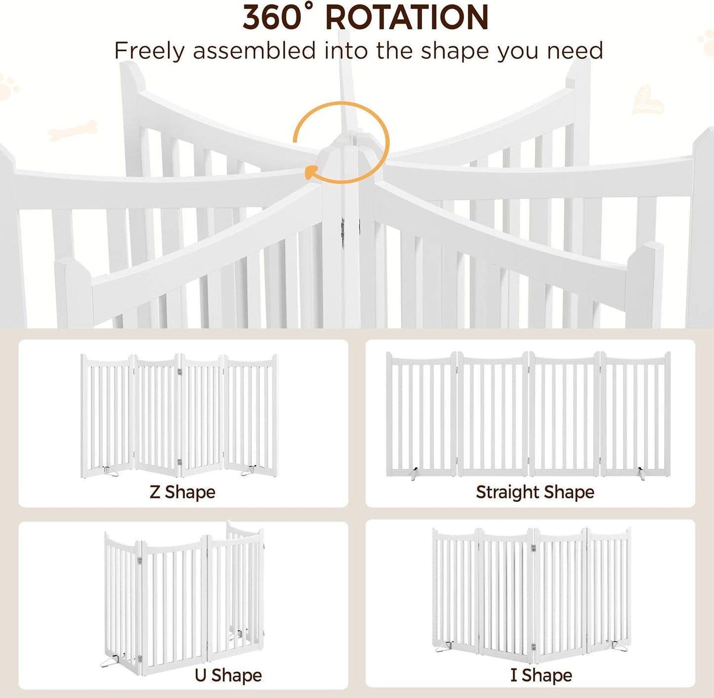 Yaheetech 36" H Extra Tall Freestanding Pet Gate 4-Panel Wooden Dog Fence with 2 Support Feet Folding Dog Gate for Indoor, Stairs, Doorways, Halls, Kitchen Wooden Pet Barrier White, 79.5" L x 36" H