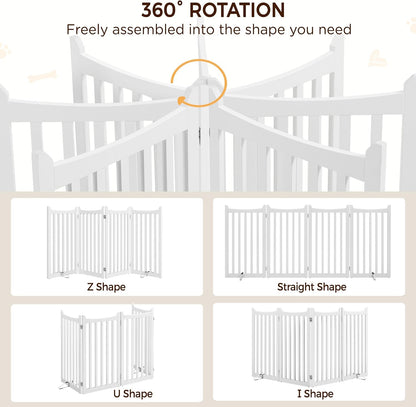 Yaheetech 36" H Extra Tall Freestanding Pet Gate 4-Panel Wooden Dog Fence with 2 Support Feet Folding Dog Gate for Indoor, Stairs, Doorways, Halls, Kitchen Wooden Pet Barrier White, 79.5" L x 36" H