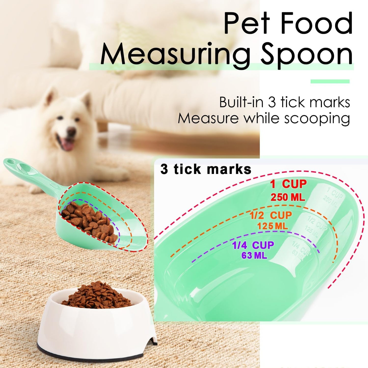 1-Cup Melamine Pet Food Scoop — Precise Feeding & Weight-Management Measuring Scoop for Dogs & Cats, BPA-Free, Durable, Dishwasher-Safe (Baby Blue)