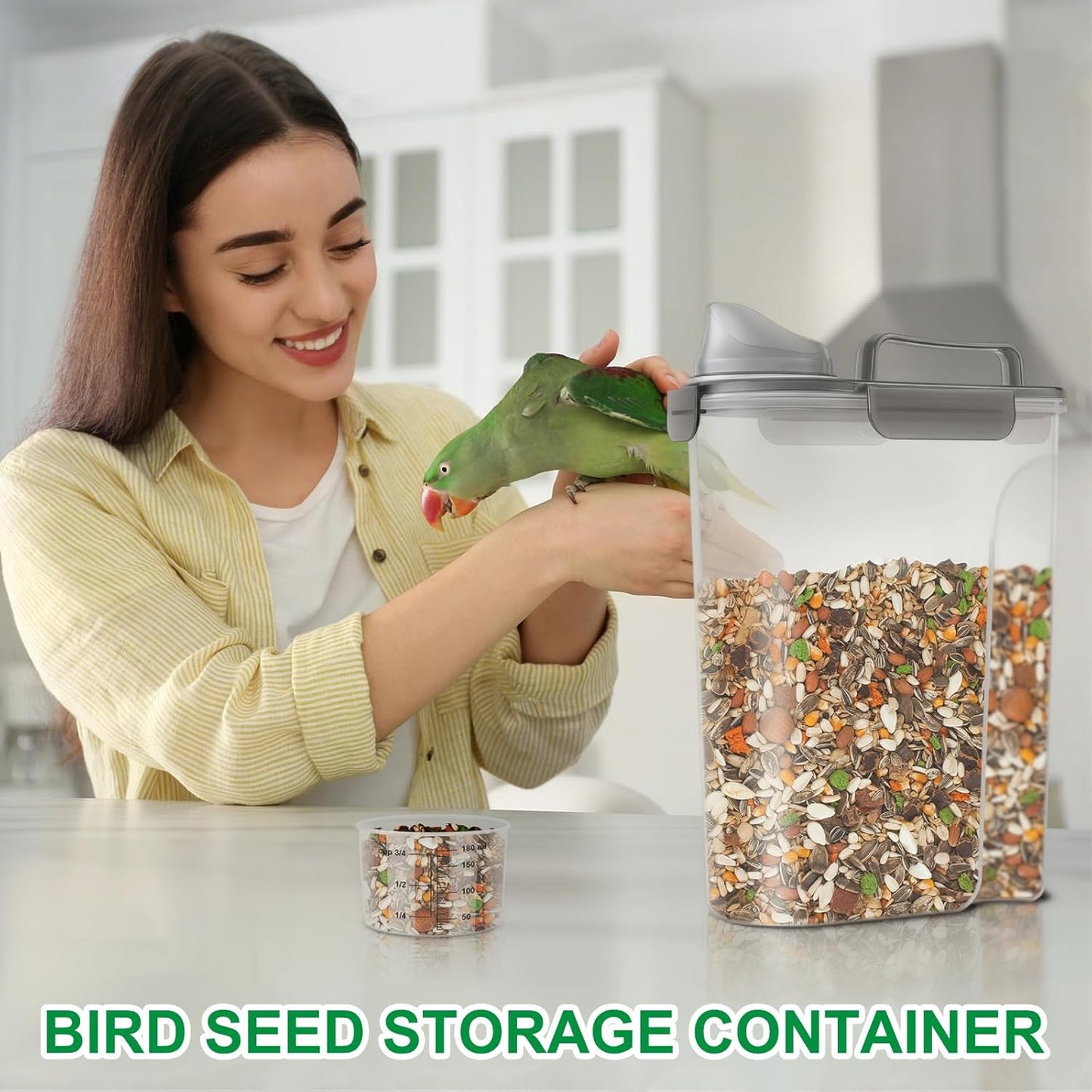 TBMax Dog Food Storage Container 5-7 lbs, Airtight Cat Food Container with Larger Spout & Measuring Cup, Portable Pet Food Storage Dispenser for Small Animal Kibble Storage, Bird Seed Container
