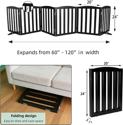 Freestanding Dog Gate Indoor,Doggie Gate Foldable Dog Gates for Doorways,Stairs or Hallways, Wooden White Pet Gate for the House, Pet Fence with Support Feet Included,24 "Height-4 Panels