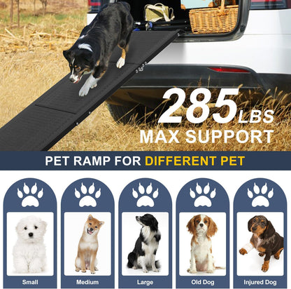 Dog Car Ramp for Large Dogs, Foldable Dog Steps Aluminum Dog Ramps, Dog Stairs with Nonslip Surface for High Beds, Trucks, Cars and SUV, Supports up to 240 lbs (67'' L x 17'' W)