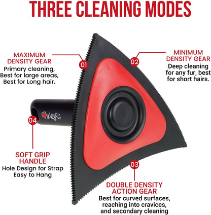 Triangle Pet Hair Remover with 3 Cleaning Modes- Innovative Dog Hair Remover for Car, Clothes, Carpet, & Furniture- Ergonomic Lint Remover for Couch- Pet Fur Remover Tool- Pet Hair Detailer for Car
