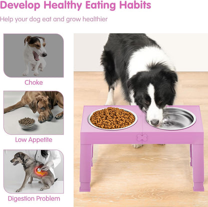 XIAZ Elevated Dog Bowls Large Breed Raised Dogs Bowl Stand Large/Medium Sized Dog Slow Feeder Dogs Bowls Food Water Stands 5 Heights Adjustable 9/11/12/14in Pet Feeder Dish Station