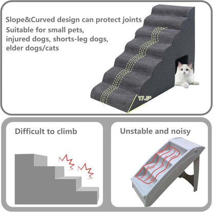 Dog Stairs for High Beds 30-36 inches Tall, 6-Step Dog Steps for Bed 32-36 inches for Small Large Dogs, Doggie Ramp for Bed, 30D Foam Pet Stairs for Old Dogs/Cats, Free-Installation, Grey