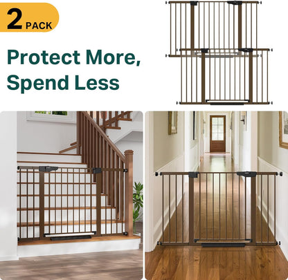 Cumbor 36.6-64" Extra Wide Baby Gate for Stairs, Dog Gates for Doorways, Auto-Close Pet Gate Indoor, Pressure Mounted Walk Through Safety Child Gate for Kids Toddler, Tall Pet Puppy Fence Gate, Brown