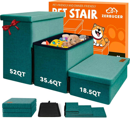 Zerbuger Wider Dog Ramp for High Bed with Storage 18" H, Foldable Dog Stairs for Small Medium Large Older Senior Animal, Sturdy Dog Step for Climbing Bed or Couch, Arthritis-Friendly (Gray, No Condo)