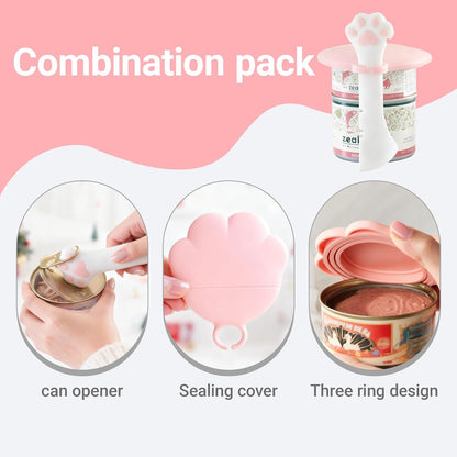 Pet Food Can Lids And Spoon,Pet Food Can Covers, One Fit 3 Standard Size Cans,For Dog And Cat Food Cans,Pink