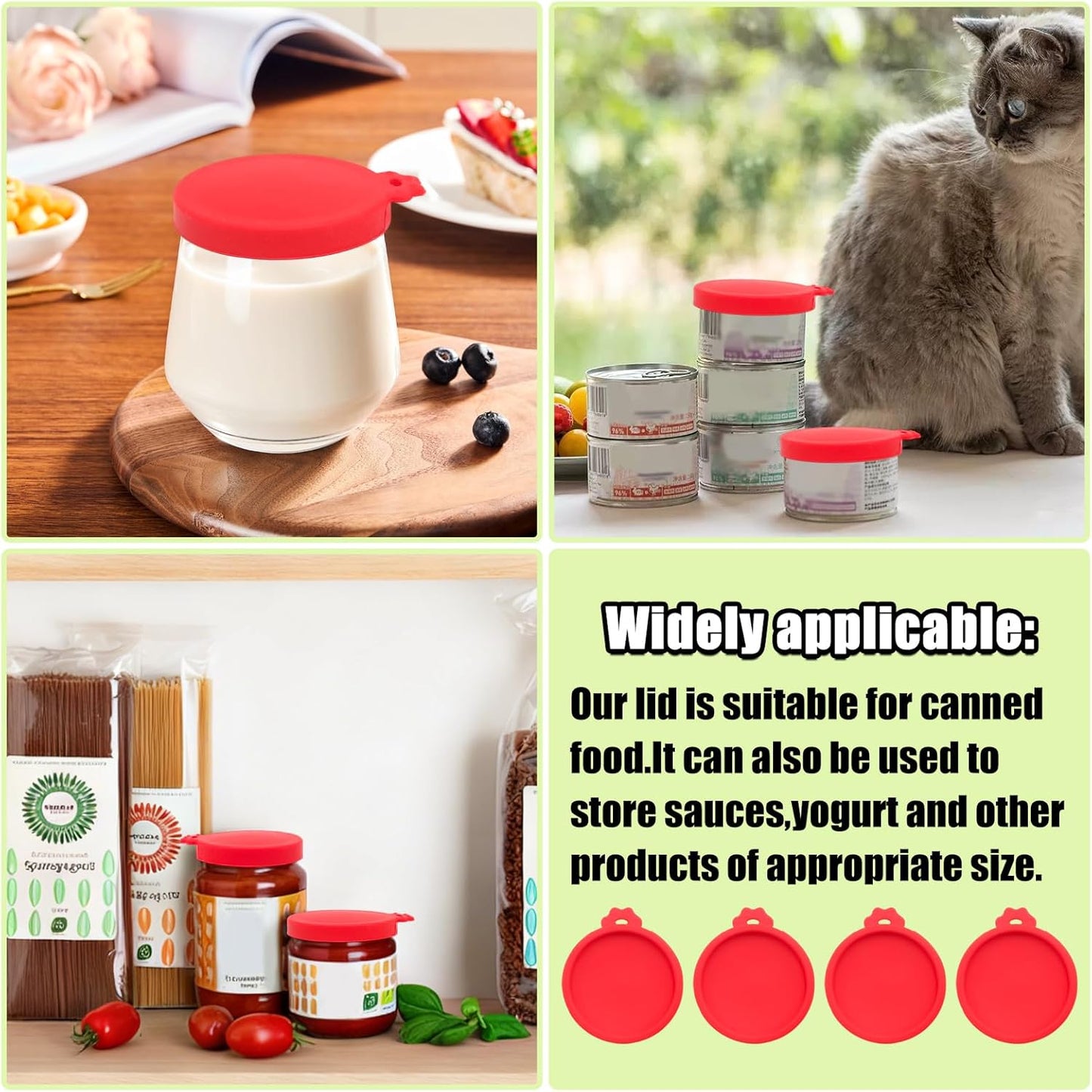 PINE & LINEN 4 Pcs 2.5inch Durable Pet Can Lids, Silicone Small Pet Can Covers Waterproof Cat Food Cans Lids for 3 oz Cat Food Cans（Yellow+Red+Pink+Blue）