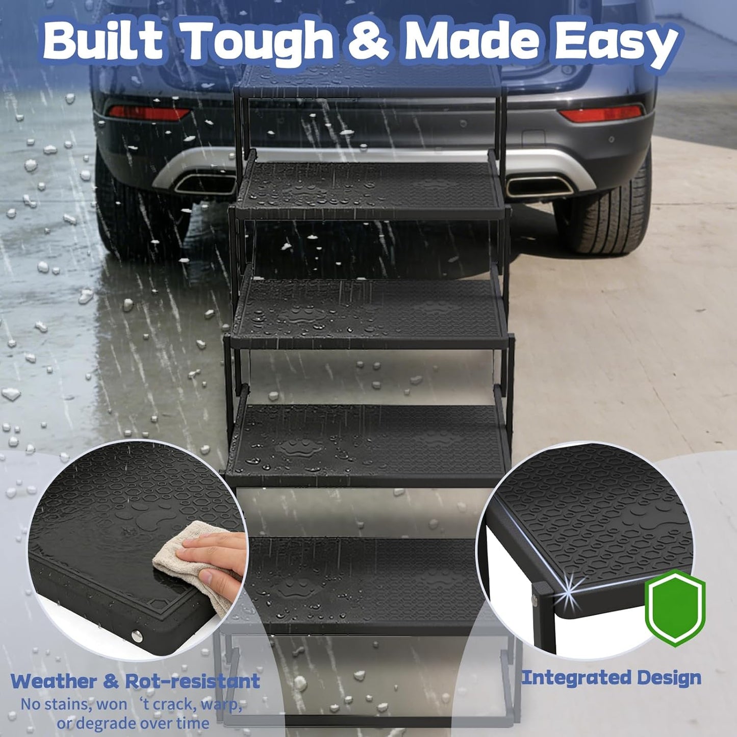 Dog Steps for Car, Truck, SUV, Dog Stairs for Car with Upgraded Non-Slip Surface, Foldable Dog Ramp for Car, Pet Stairs for Large Dogs, 4 Steps