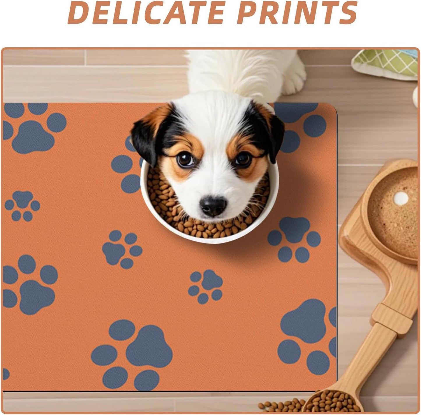18"×30" Dog Food Mat-Absorbent Dog Mat for Food and Water, No Stains Quick Dry Cat Food Bowl Mat with Footprints for Messy Drinkers,Dark Grey