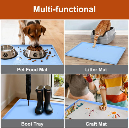 ukeetap Extra Thick Silicone Mat Waterproof with Raised Edge 19” x 12”, BPA Free Non-Slip Dog & Cat Food Mat, Feeding Mat for Food and Water Bowls, Spill Proof Mat to Protect Floors, Gray